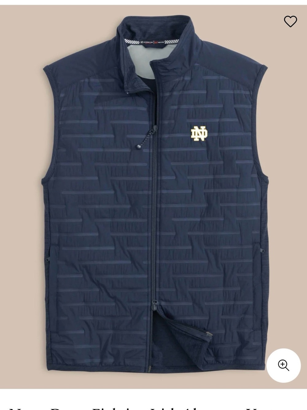 Southern Tide Navy Quilted Vest with Notre Dame Logo